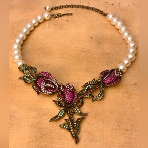 Heidi Daus Fuchsia & Pink Rose Garden Dream With White Pearl Necklace